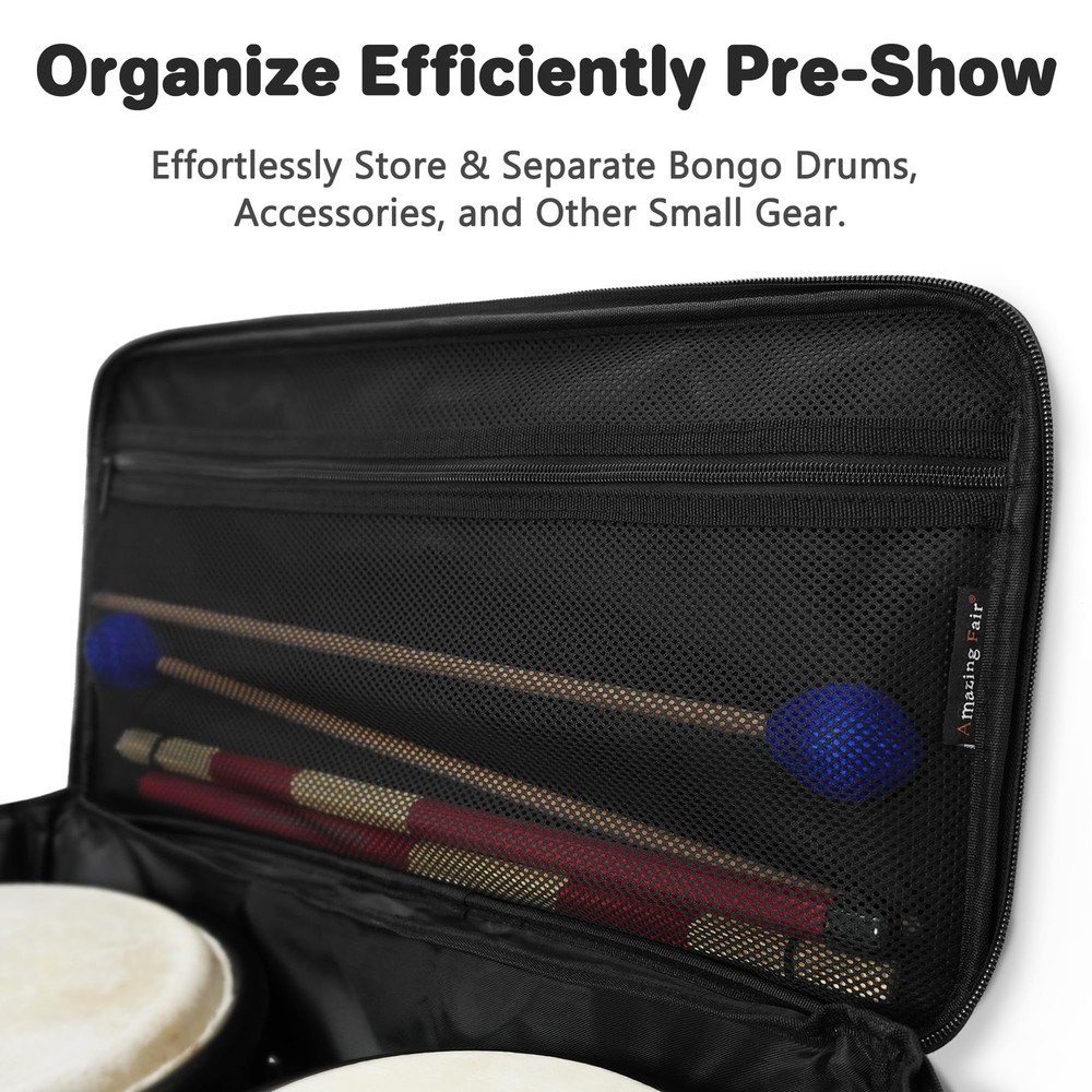 Bongo Drum Bag — Standard Size — 3 Extra Pockets for Accessories, Removable P...