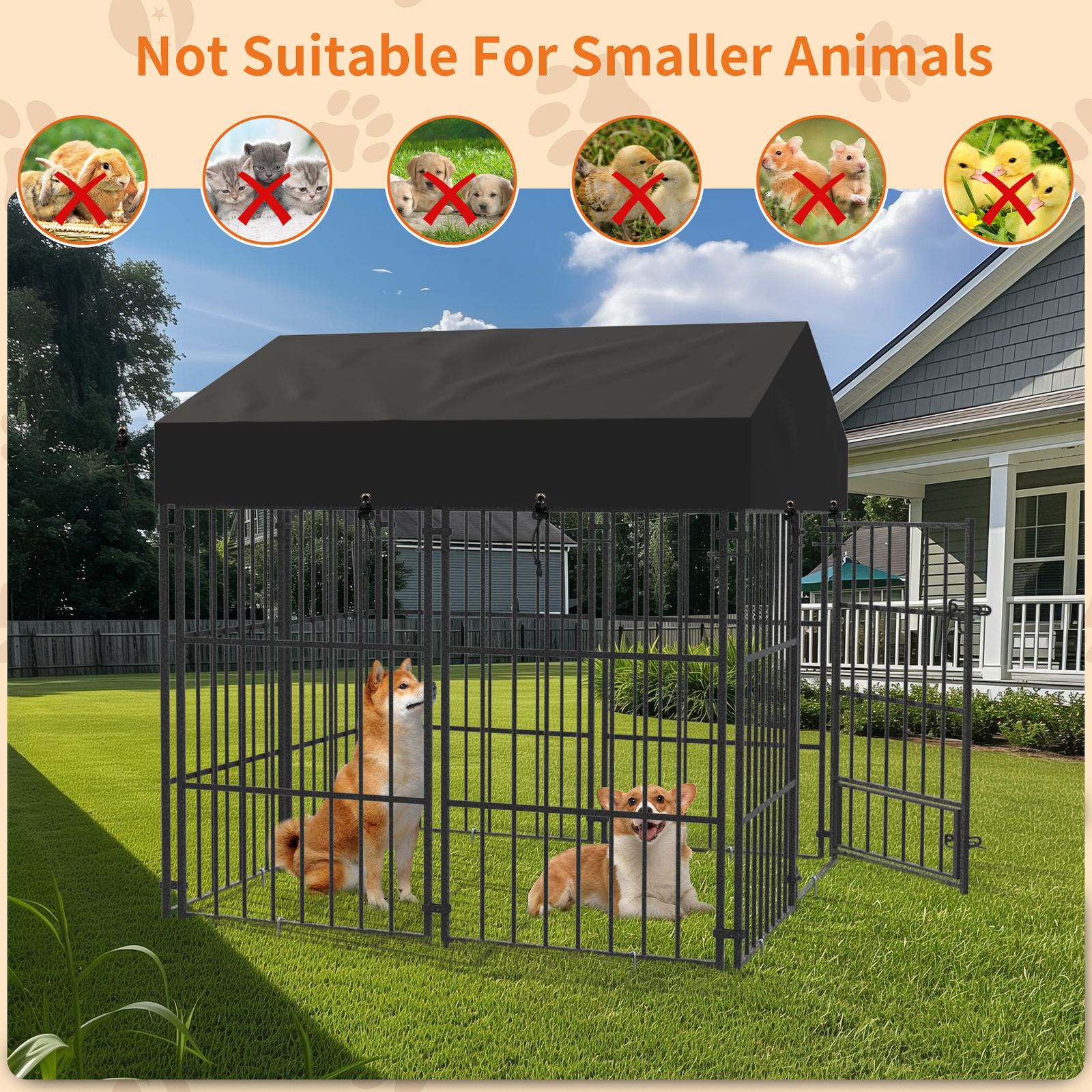 Heavy Duty Dog Kennel Upgrade Antirust Metal Pet Playpen Large Animal Cage House