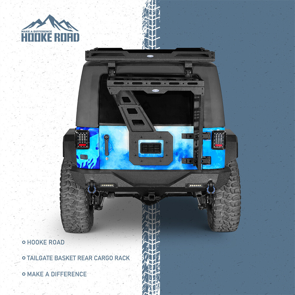 Hooke Road Tailgate Basket Rear Cargo Rack w/ Hinge for 07-18 Jeep Wrangler JK