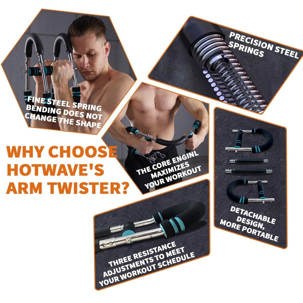 HOTWAVE Twister Arm Exerciser,Adjustable Spring Workout Bar, Forearm Blue