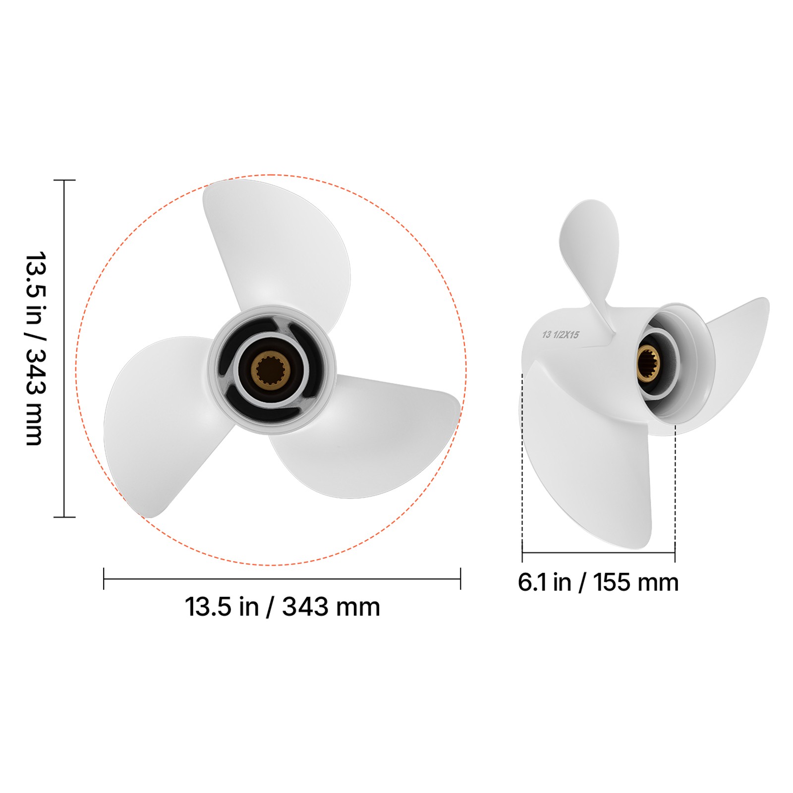 13 1/2 x 15 Aluminum Outboard Propeller for Yamaha Engines 60-130HP 15'' Pitch