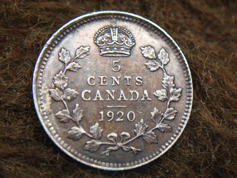 1920 -  CANADA 5 CENT PC.  - HIGH END KING GEORGE V SERIES SILVER