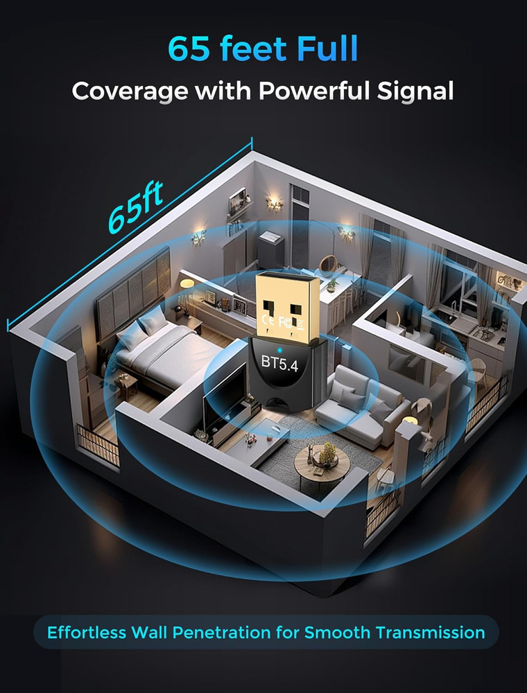 5.4 USB Bluetooth Adapter for PC,Dual Mode (BLE+EDR) Plug & Play,up to 7 Devices