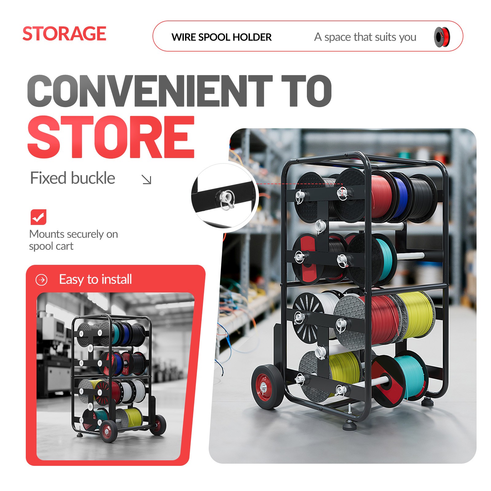 Wire Spool Cart 10 Rods Cable Caddy Wire Spool Rack for Industrial Electrical