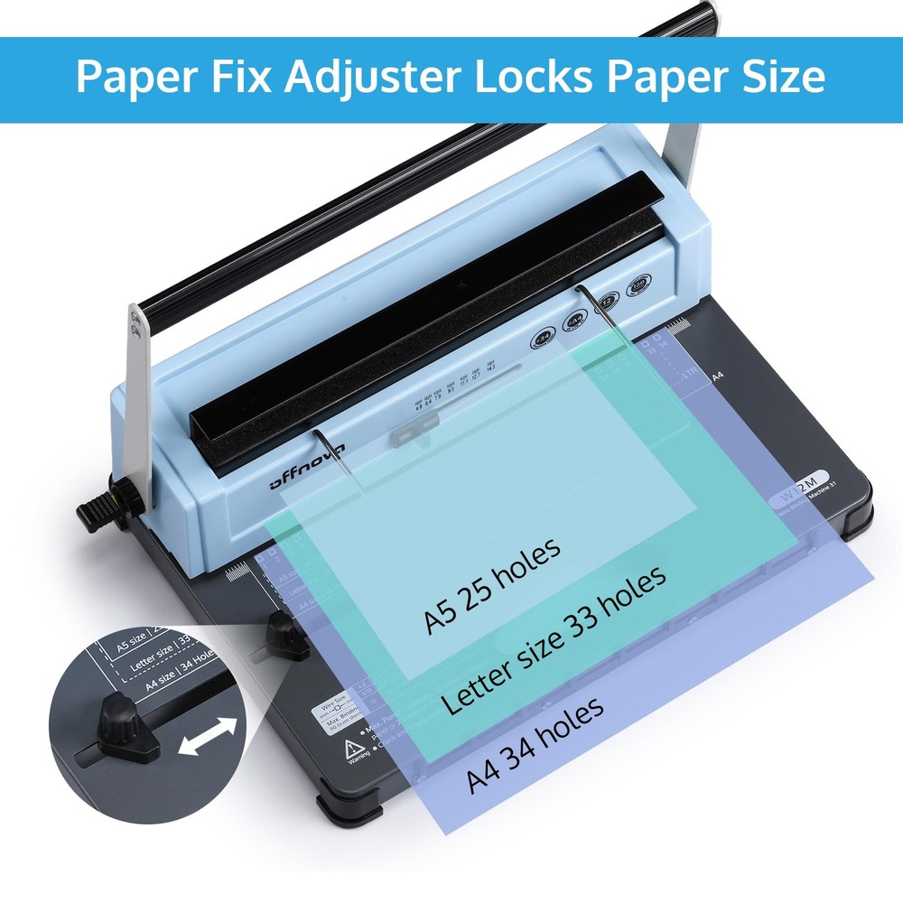 Wire Binding Machine, Punch 12 Sheets, 34-Square Hole Punch, Bind 120 Sheets ...