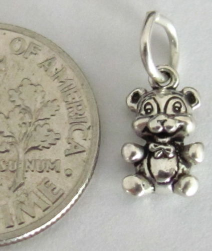 Very small Sterling Silver Teddy bear mini tiny charm.