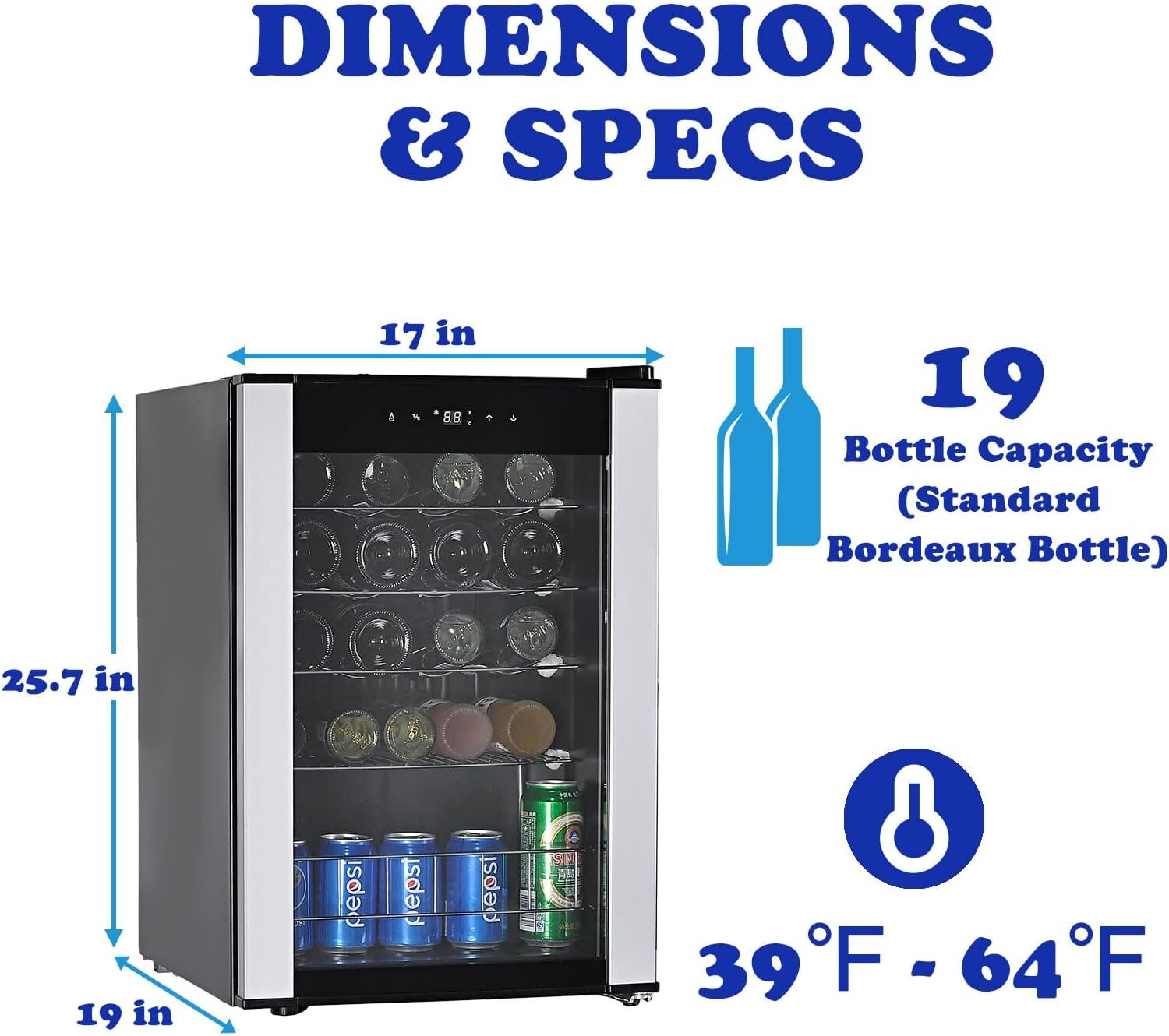 Beer /Wine Cooler Fridge Digital Temperature 19 Bottle-Certified Refurbished
