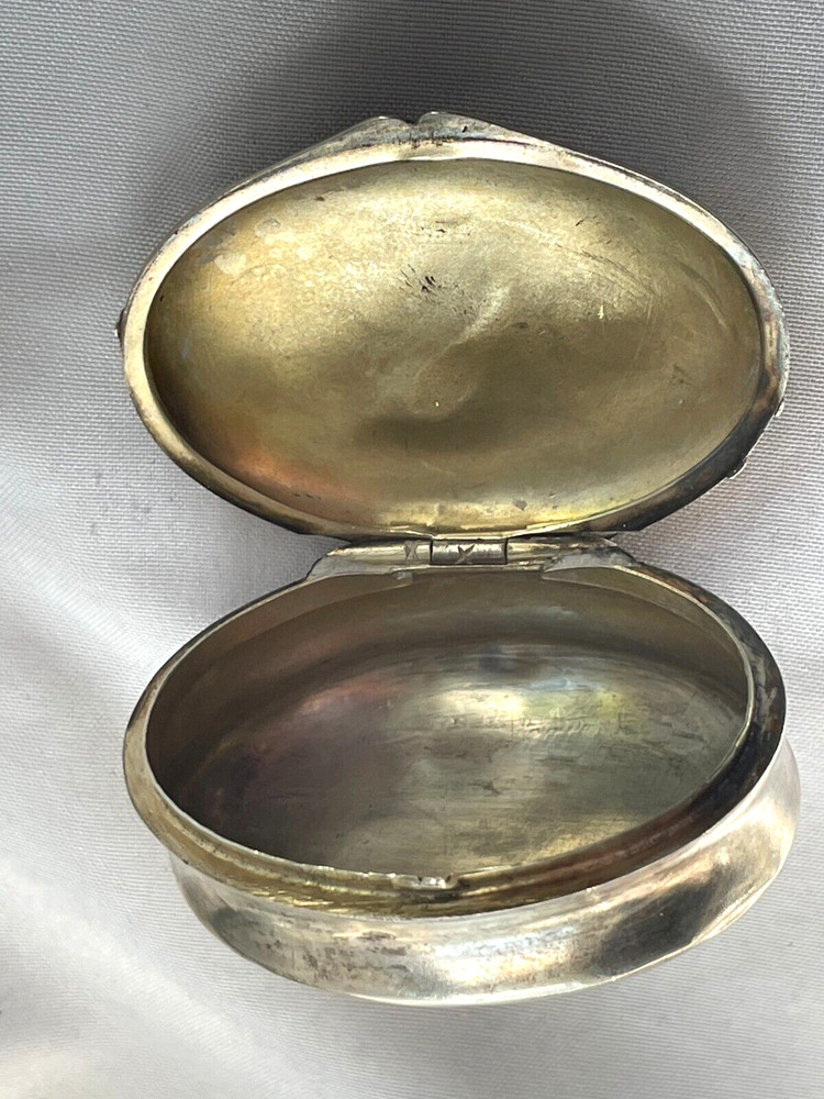 ANTIQUE HINGED 900 SILVER ENAMEL SNUFF BOX - FREE SHIP
