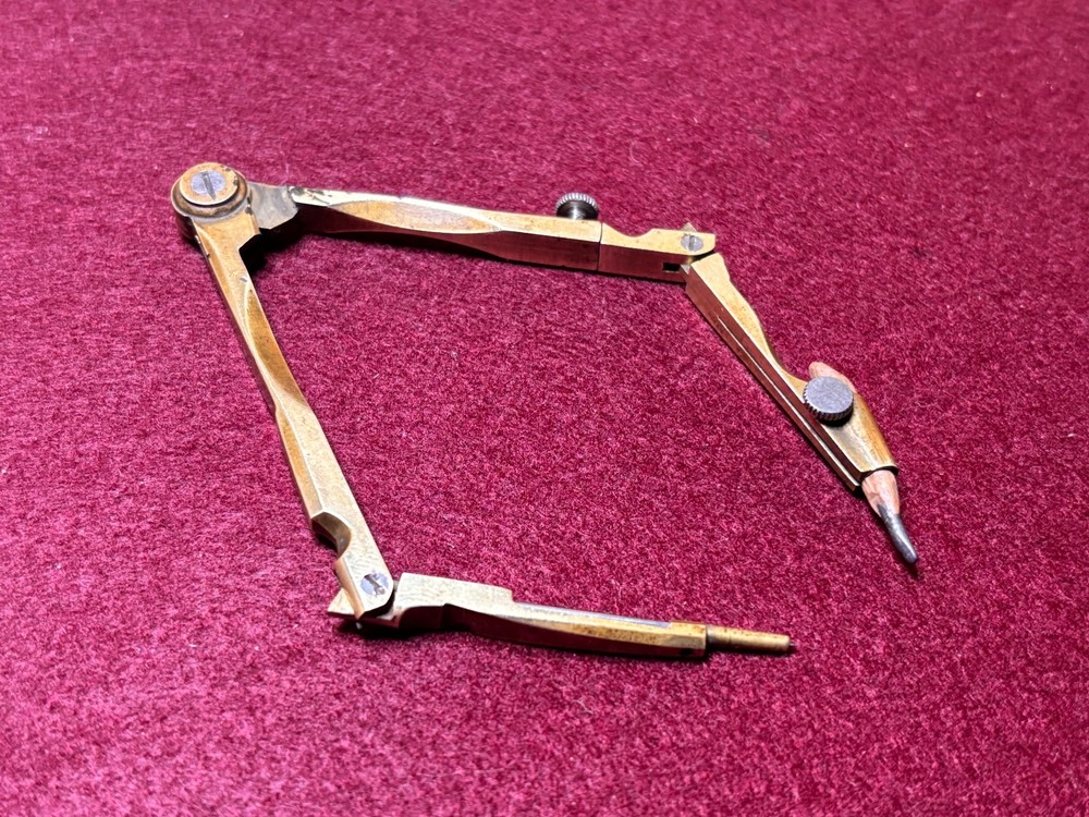 Antique Brass Drafting Compass Divider w/ Pencil Holder Circa 1900