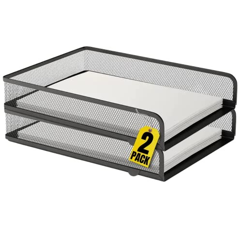Desk Trays Stackable Letter Tray, Matte Black Wire Mesh Front-Load Paper Tray