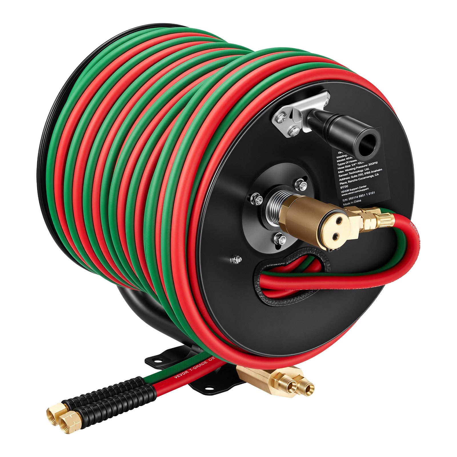 VEVOR Retractable Welding Hose Reel Hand Crank Hose Reel with 1/4" x 100FT Hose