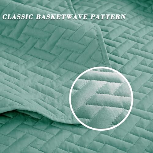 Full Queen Size Quilt Bedspreads with Basket Weave Pattern, Soft Lightweight