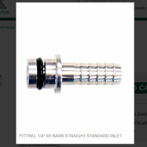 FITTING, 1/4" SS BARB STRAIGHT STANDARD INLET # PM10-9