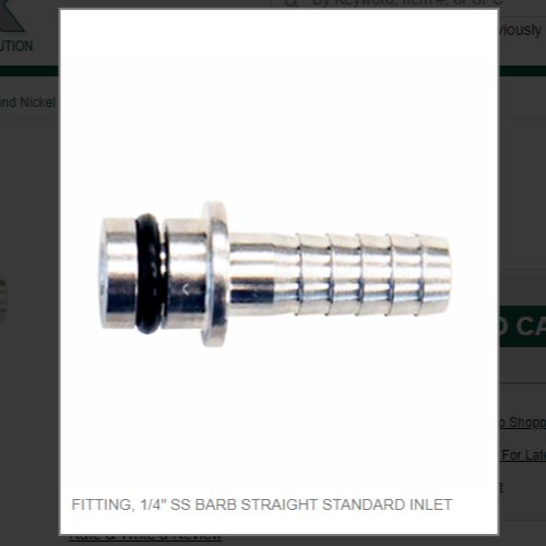 FITTING, 1/4" SS BARB STRAIGHT STANDARD INLET # PM10-9