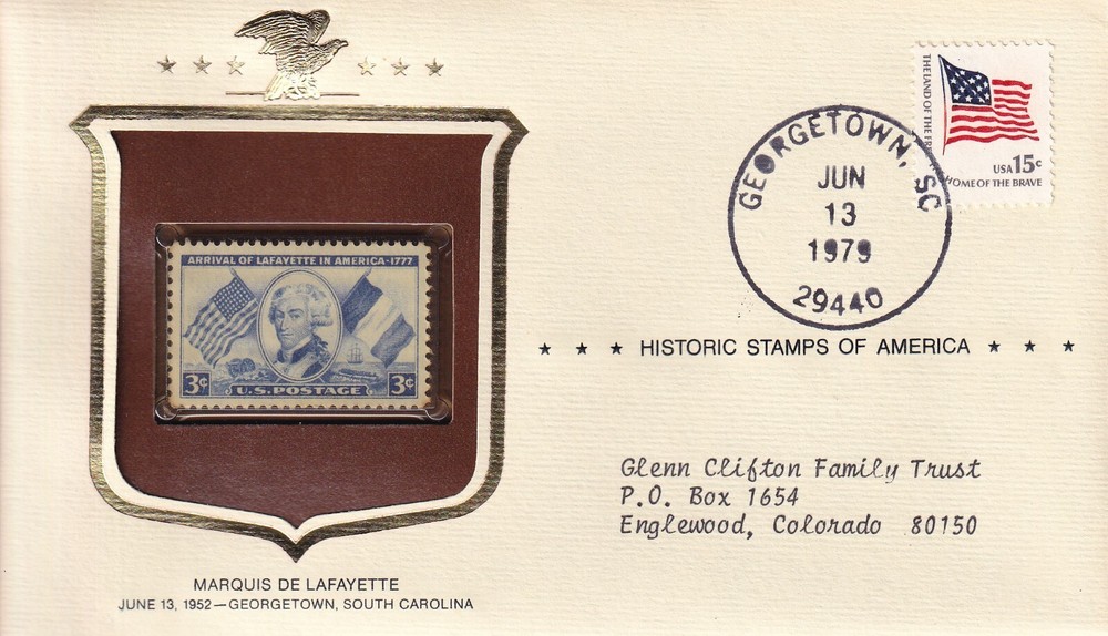 STAMP US SCOTT 1010 & 1597 "Lafayette-With Flags" 3 CENT 1952 MNH STAMP IS REAL