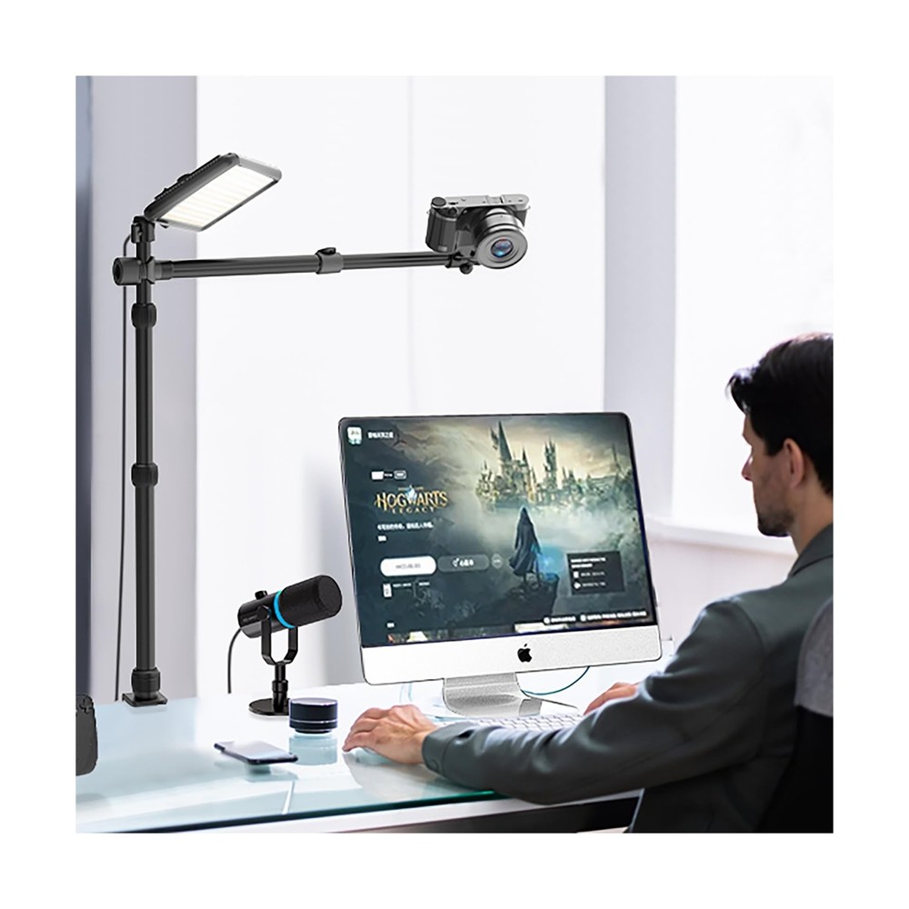 Overhead Camera Mount Table Stand with 2 Section Telescopic Arm, 13"-33" Adju...