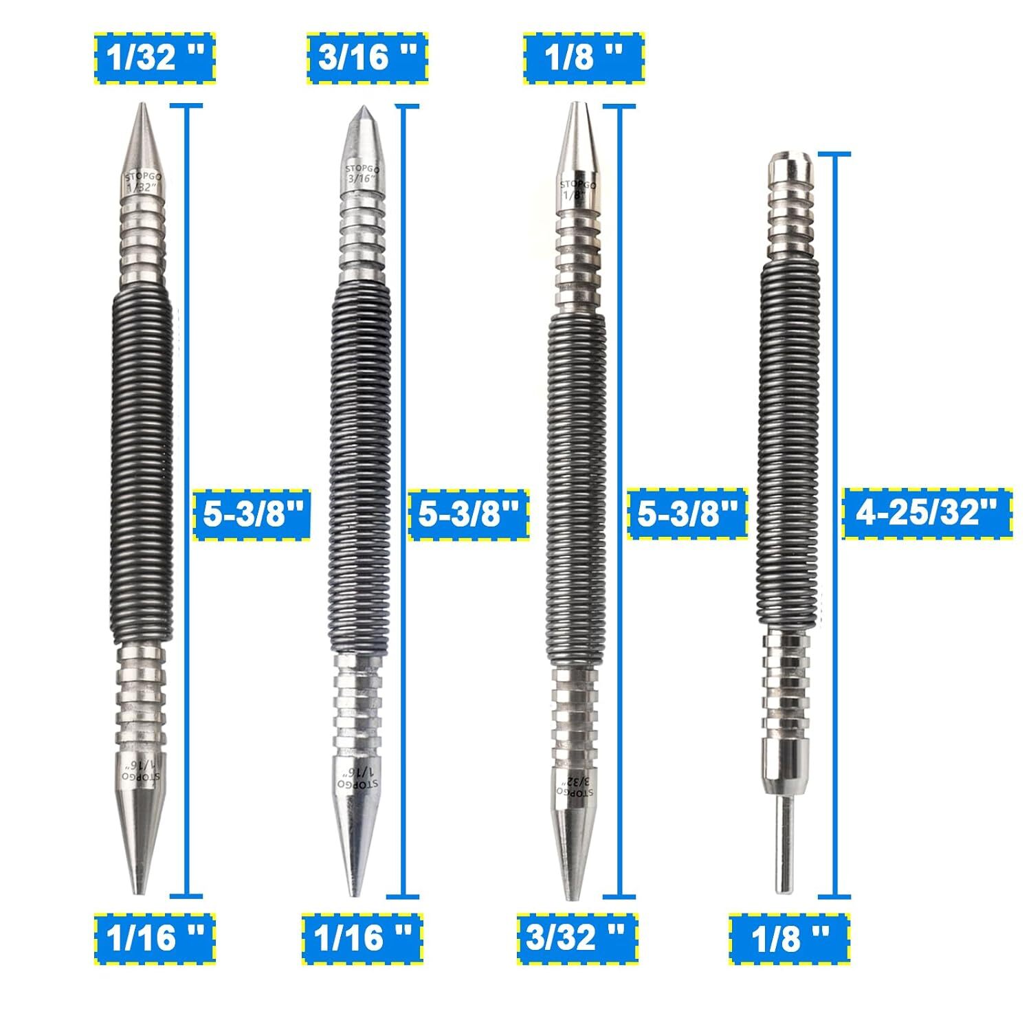 4Pcs Spring Loaded Nail Set Tool, Hammerless Center Punch for Trim Carpentry