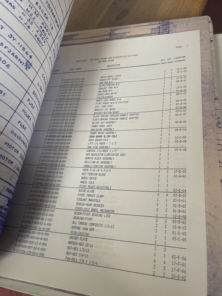 Hem Saw H-100 Schematics in 3 ring Binder