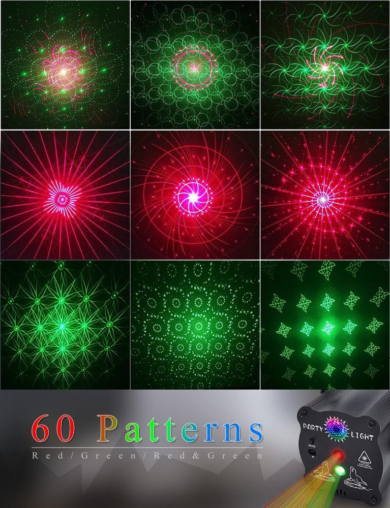 DJ Disco Party Lights Sound Activated 60 Patterns USB Projector W/ Remote