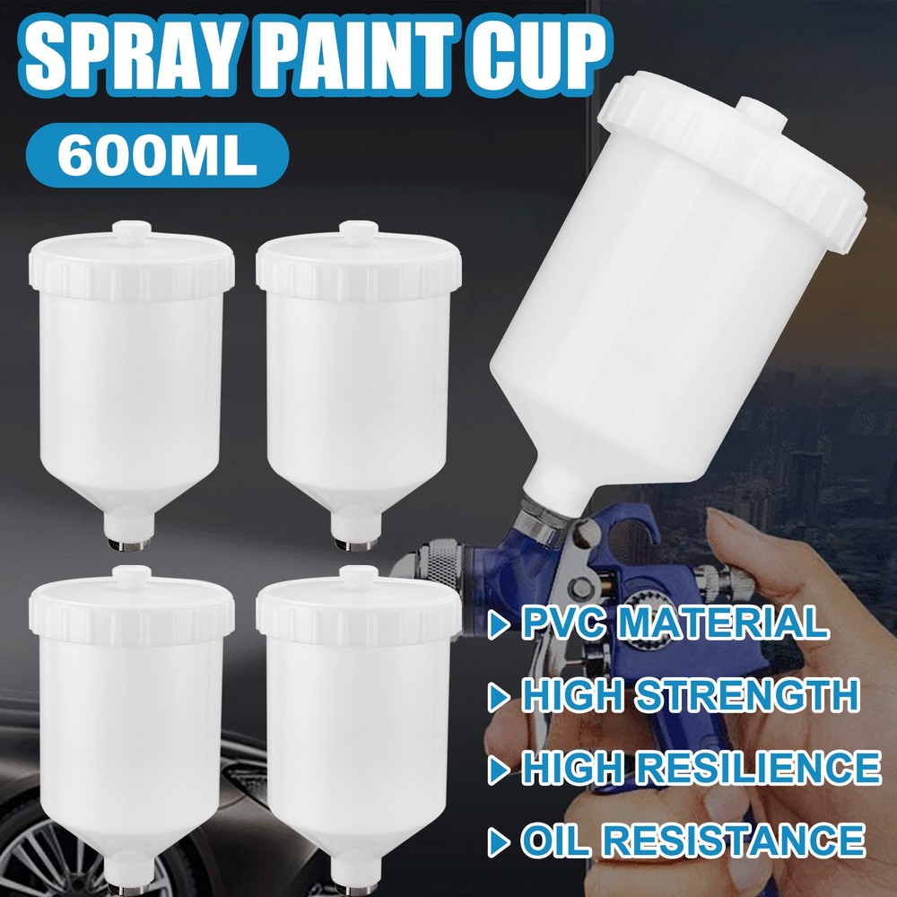 4PCS Car Plastic 600ml Air Gravity Feed Spray Paint Gun Airbrush Cup Pot Sprayer