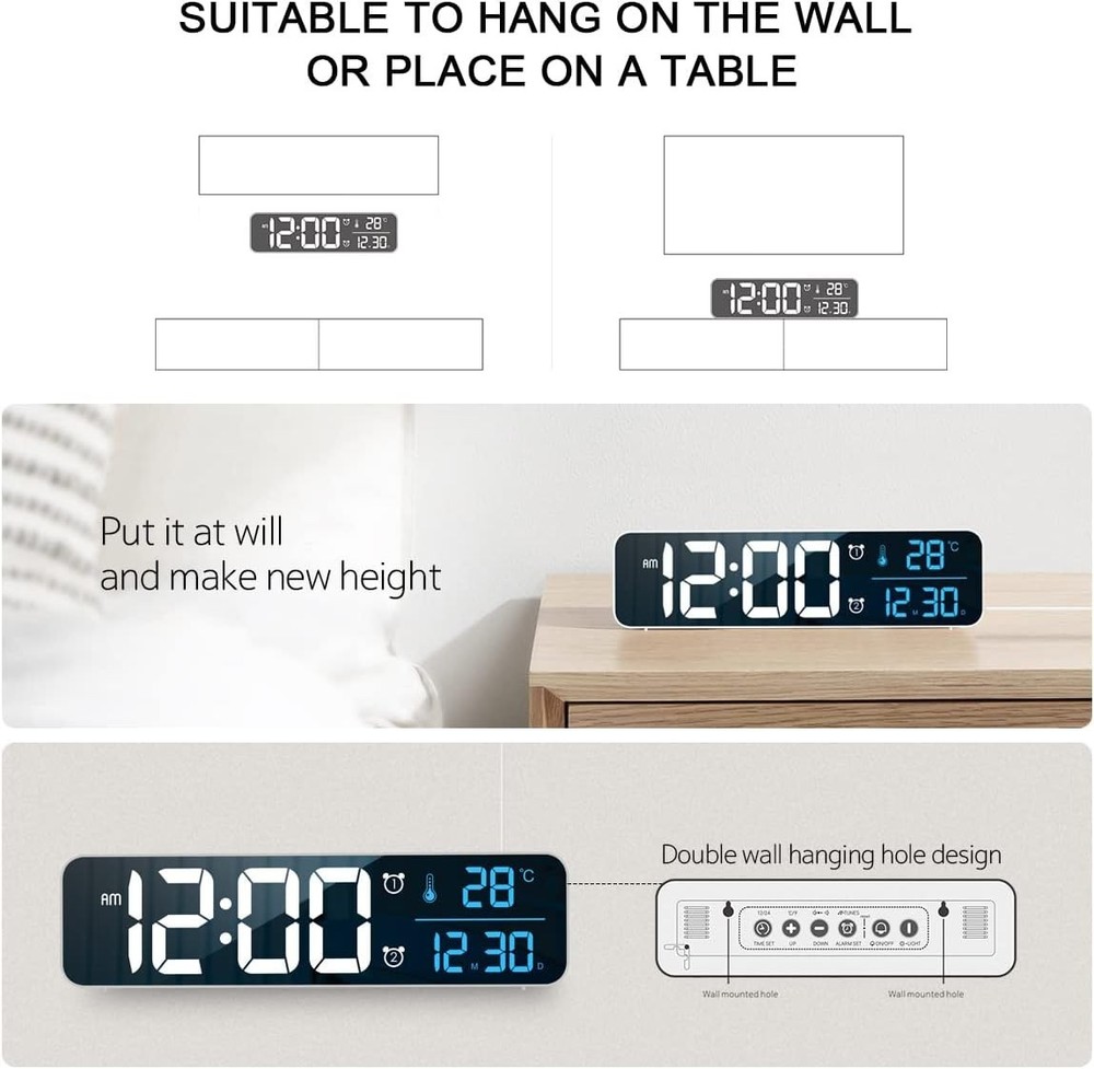 Corded Electric Digital Clock - Stylish Home Decor with Multi Display Features
