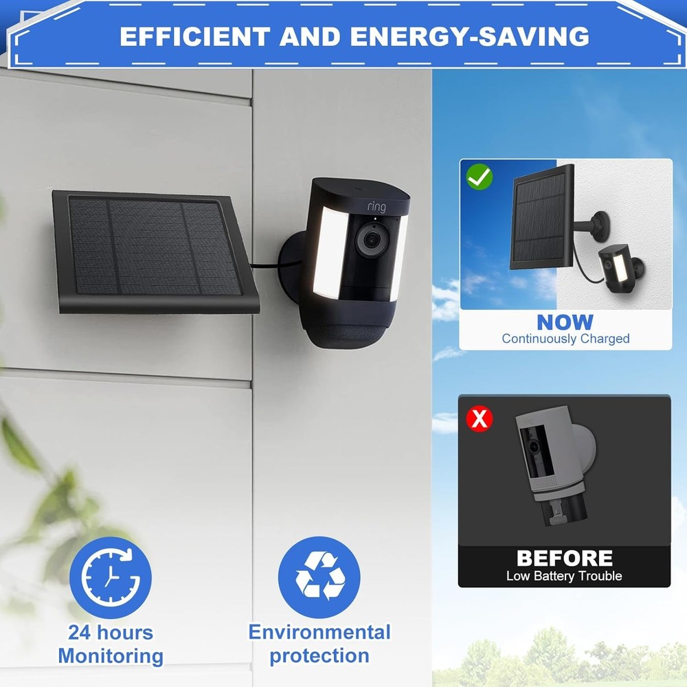 Solar Panel for Camera 5W Charger Compatible with Ring 1 Pack, Black