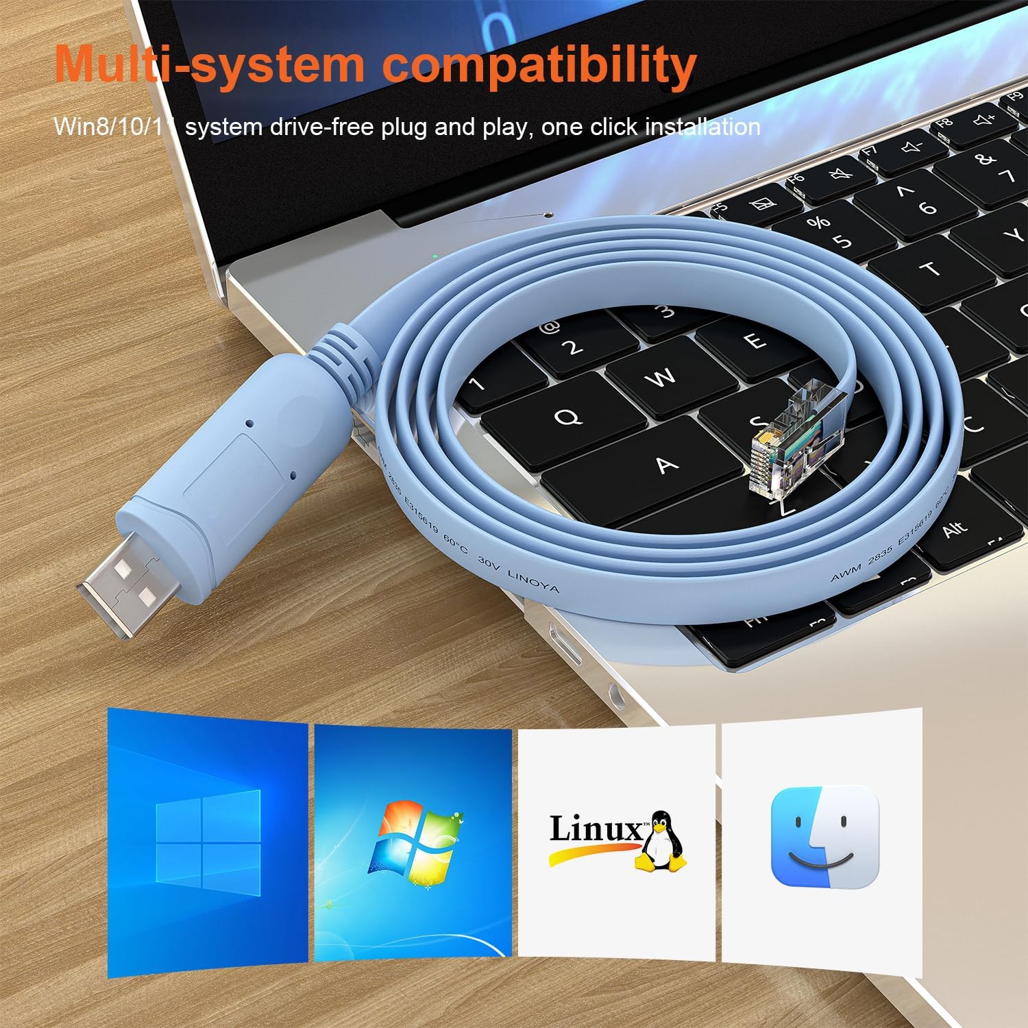6ft Console Cable USB to RJ45 - Plug & Play Auto Driver for Laptop for Cisco