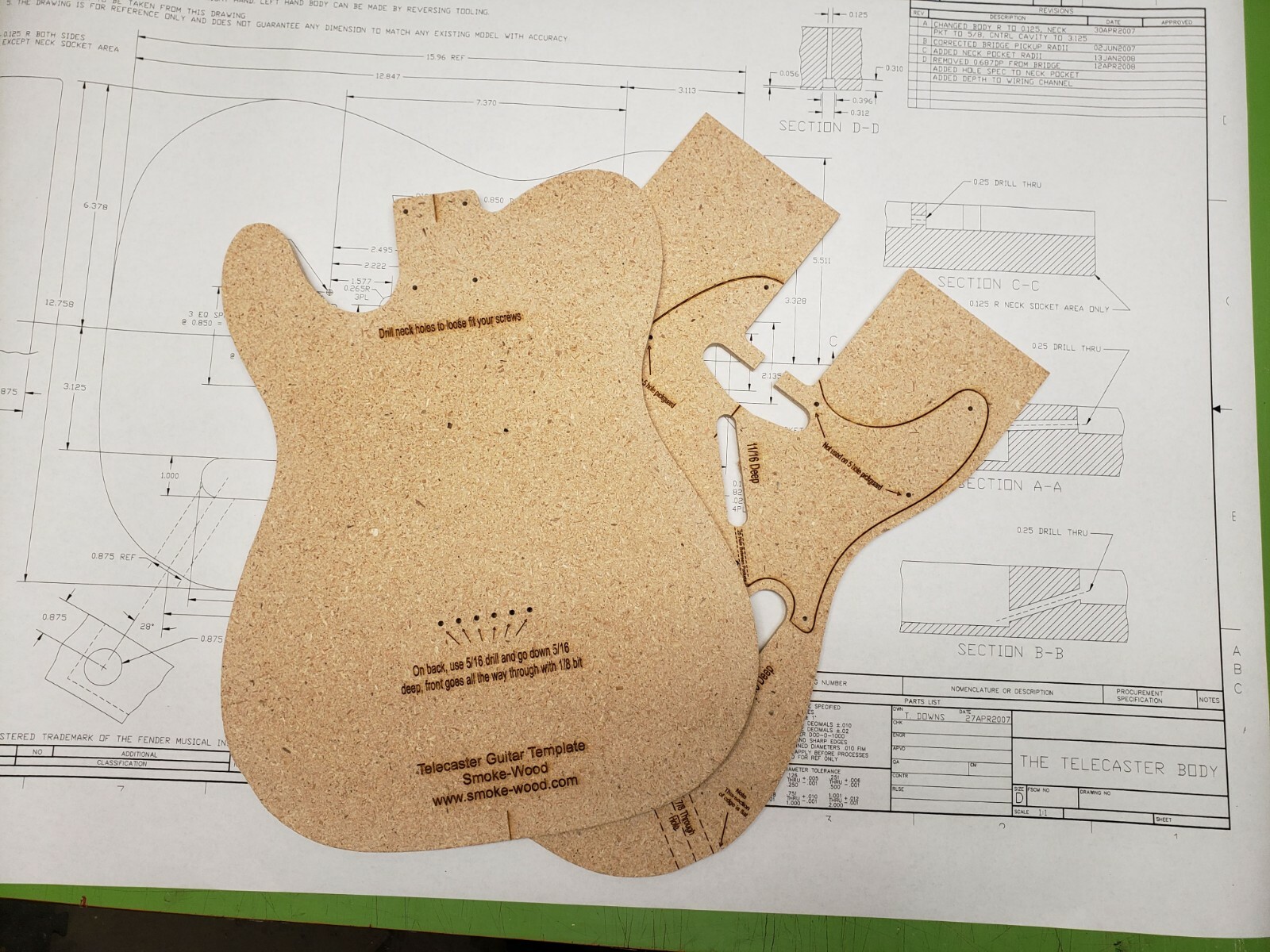 Telecaster Guitar Router Template CNC/Laser Cut w/Blueprints (Free Shipping)