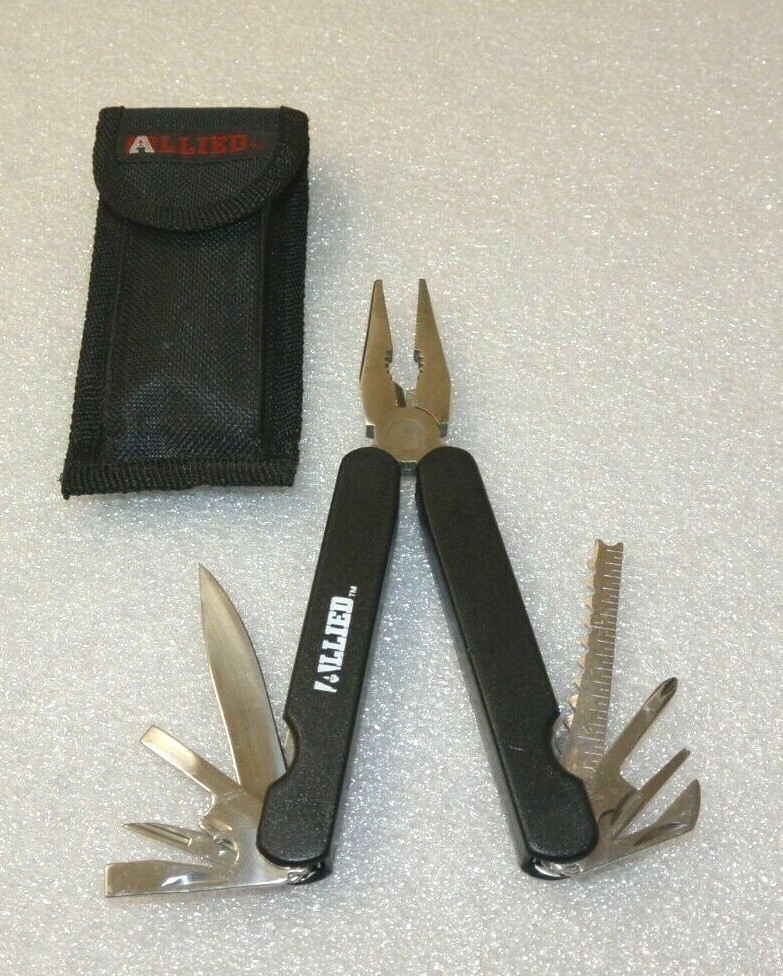 Allied Pocket Knife Multi Function Folding Tool & Pouch: Pliers, Knife, Saw