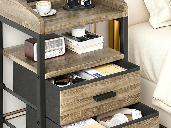 2 Pack Night Stand With Charging Station And Light Bedside End Table ༝
