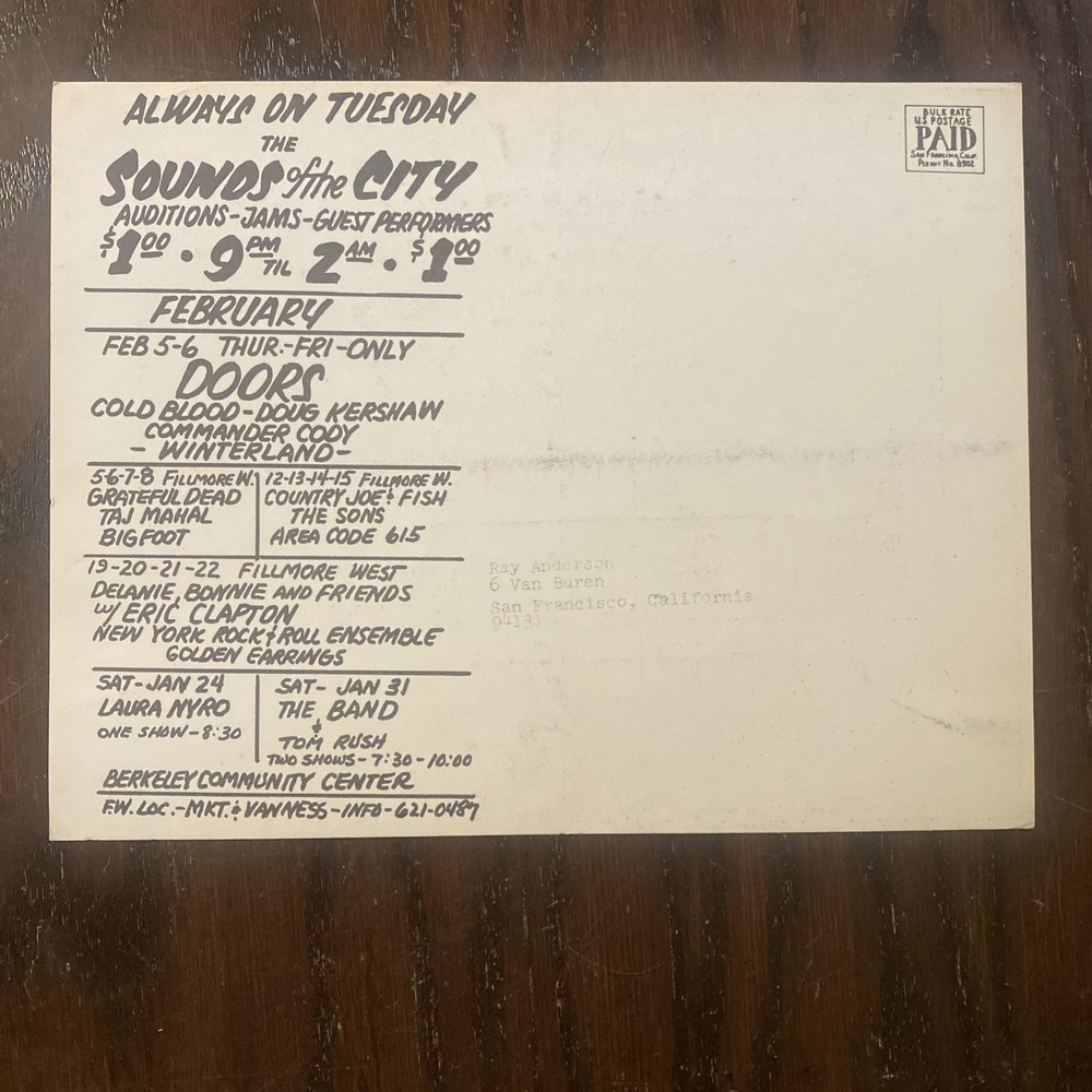 GRATEFUL DEAD STEVE MILLER FILLMORE Double Postcard Singer 1970 BG 214-216