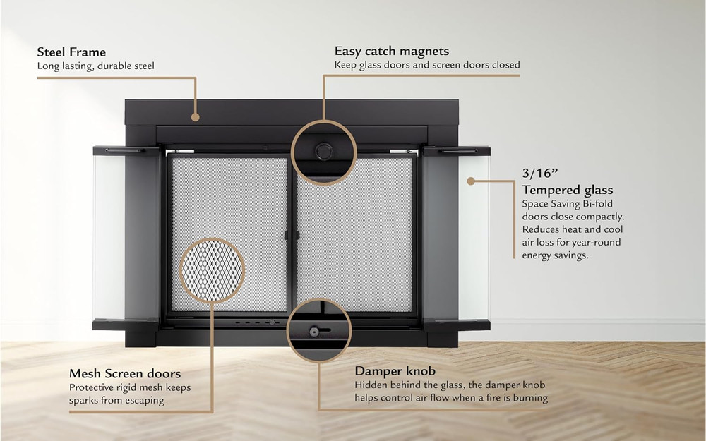 AT-1001 1111 Fireplace Screen, Black Medium