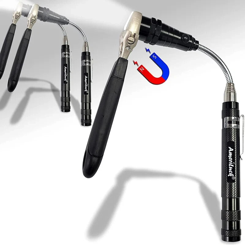 3 Pack Telescopic Pickup Tool With Led Flashlight, Extensible Rod With 360 Deg.