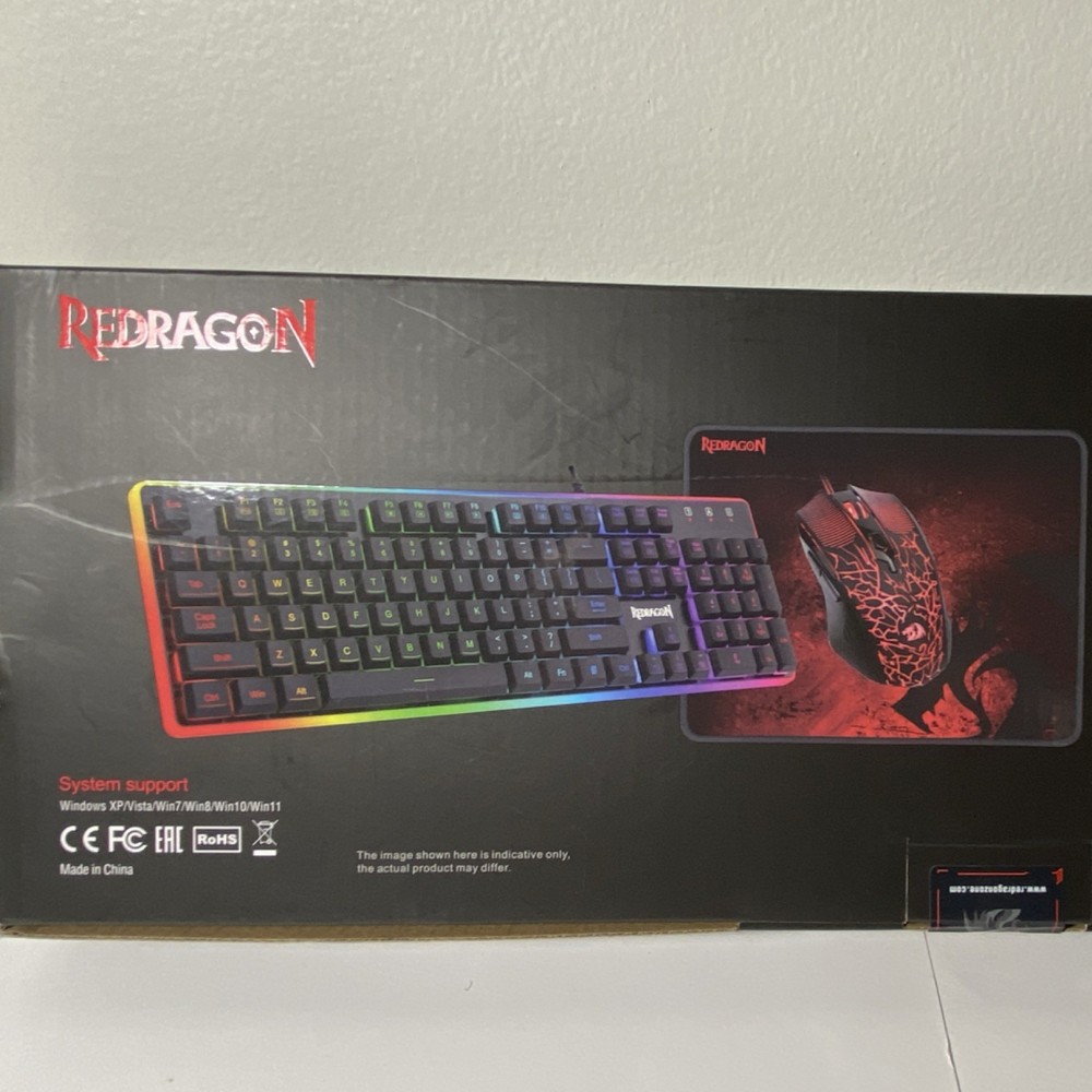 Redragon S107 Gaming Wired Illuminated Keyboard Mouse Mousepad Bundle QWERTY