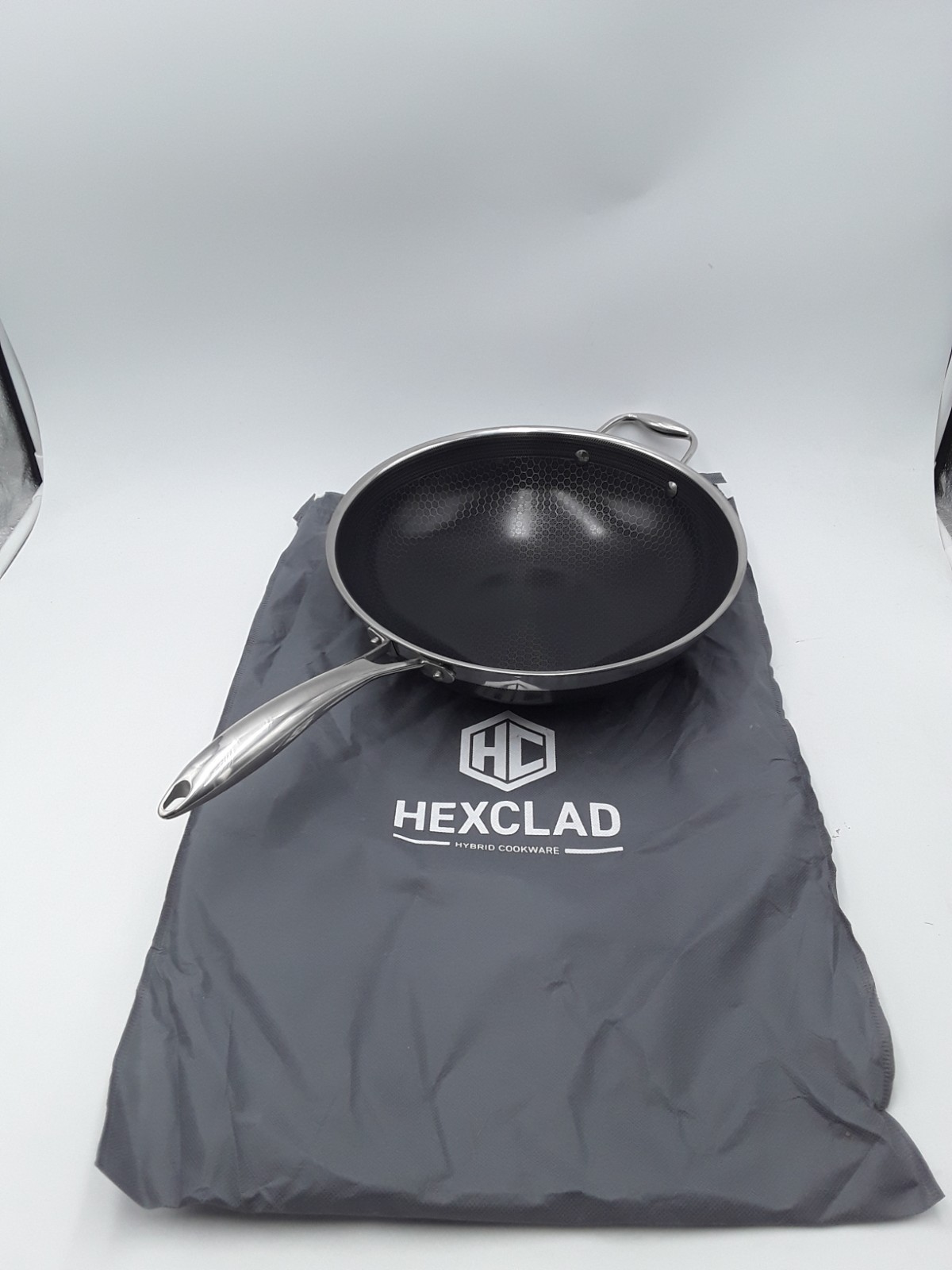 HexClad 12 Inch Hybrid Stainless Steel Wok Pan with Stay-Cool Handle No Lid