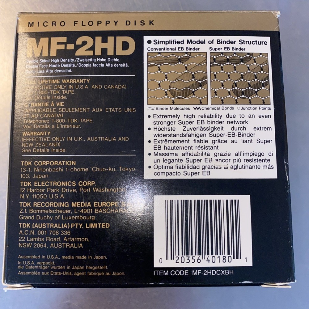 NEW TDK MF-2HD Micro Floppy Disk Super EB Double Sided 7 in Pack - NOS -