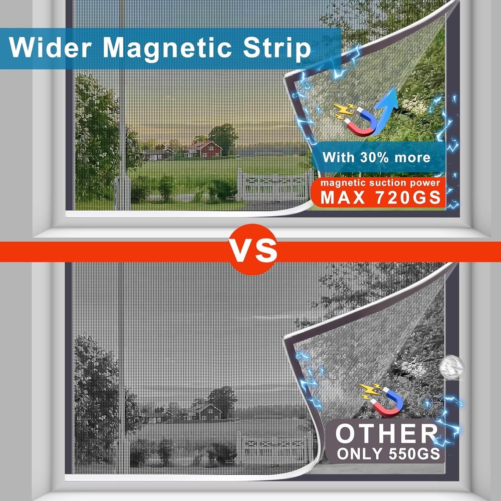 Adjustable DIY Magnetic Window Screen Mesh White Frame Max 4 SIZE Fits all