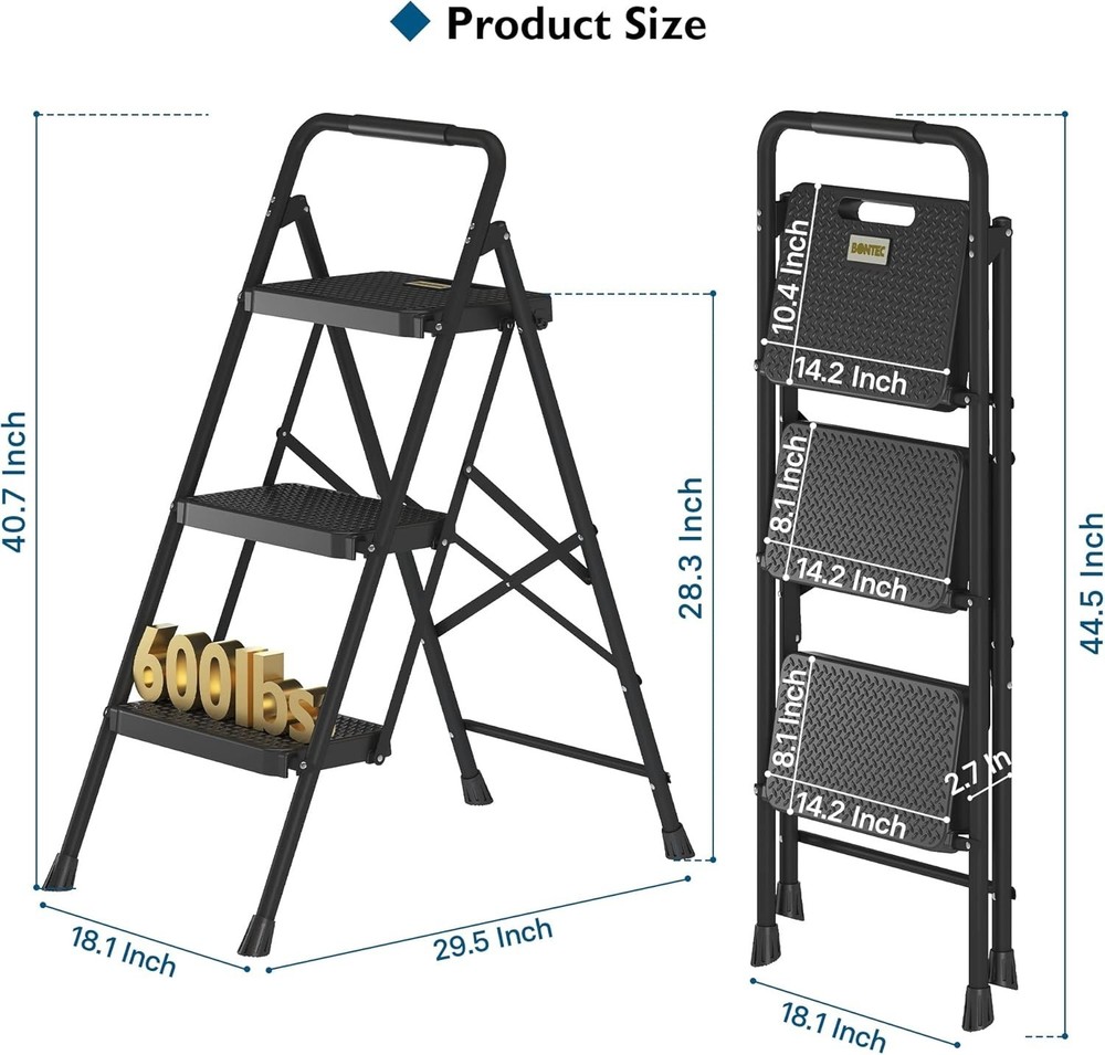 Non-Slip 3-Step Stool, 600lbs Capacity