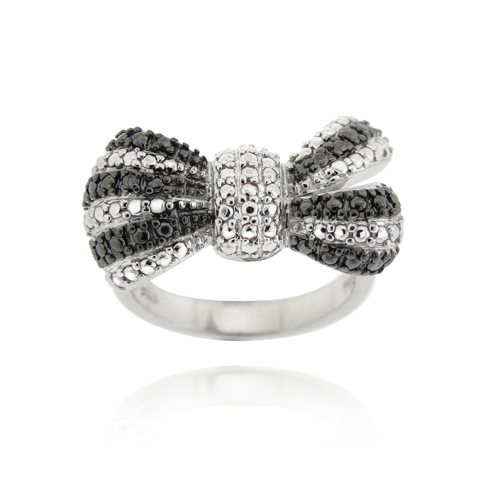 925 Silver Black Diamond Accent Bow Ring