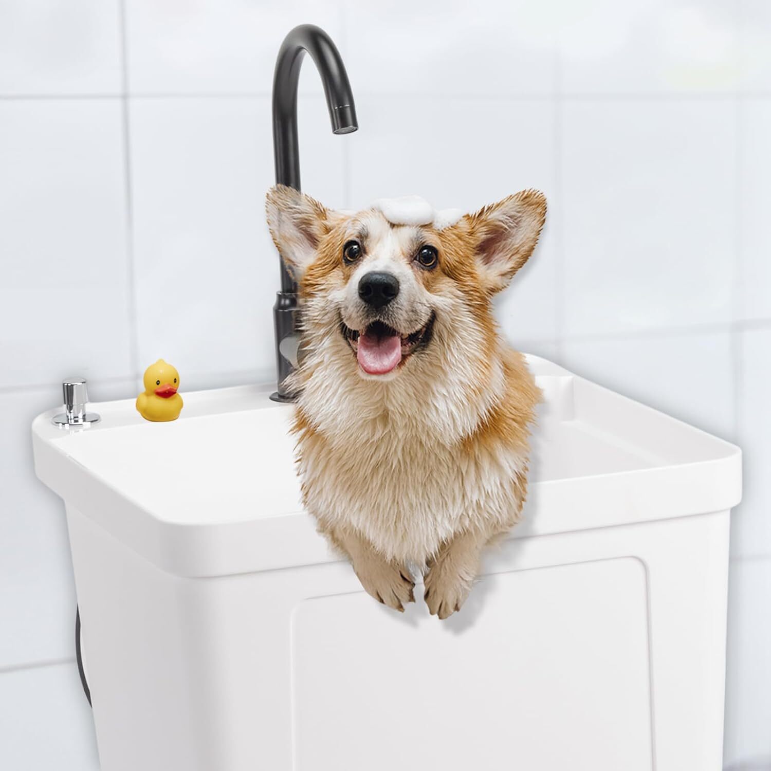 Utility Sink Laundry Tub with Stainless Steel Faucet 19.7"W x 18.9"D x 46.9"H