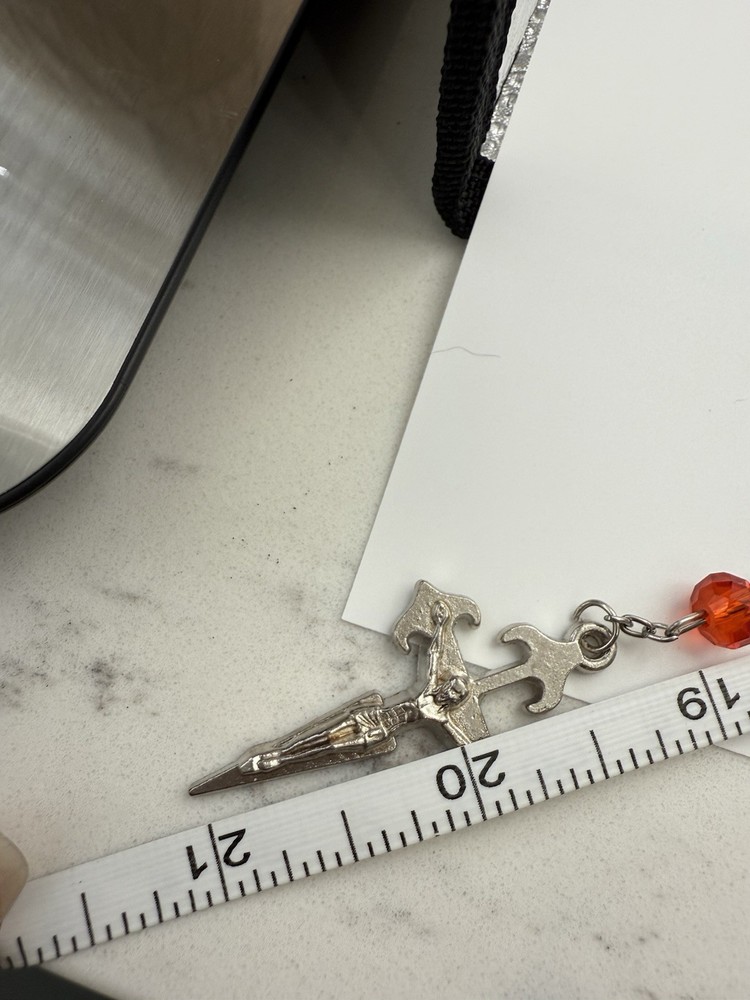 Vintage Orange Bead Silver Rosary 21” Loop
