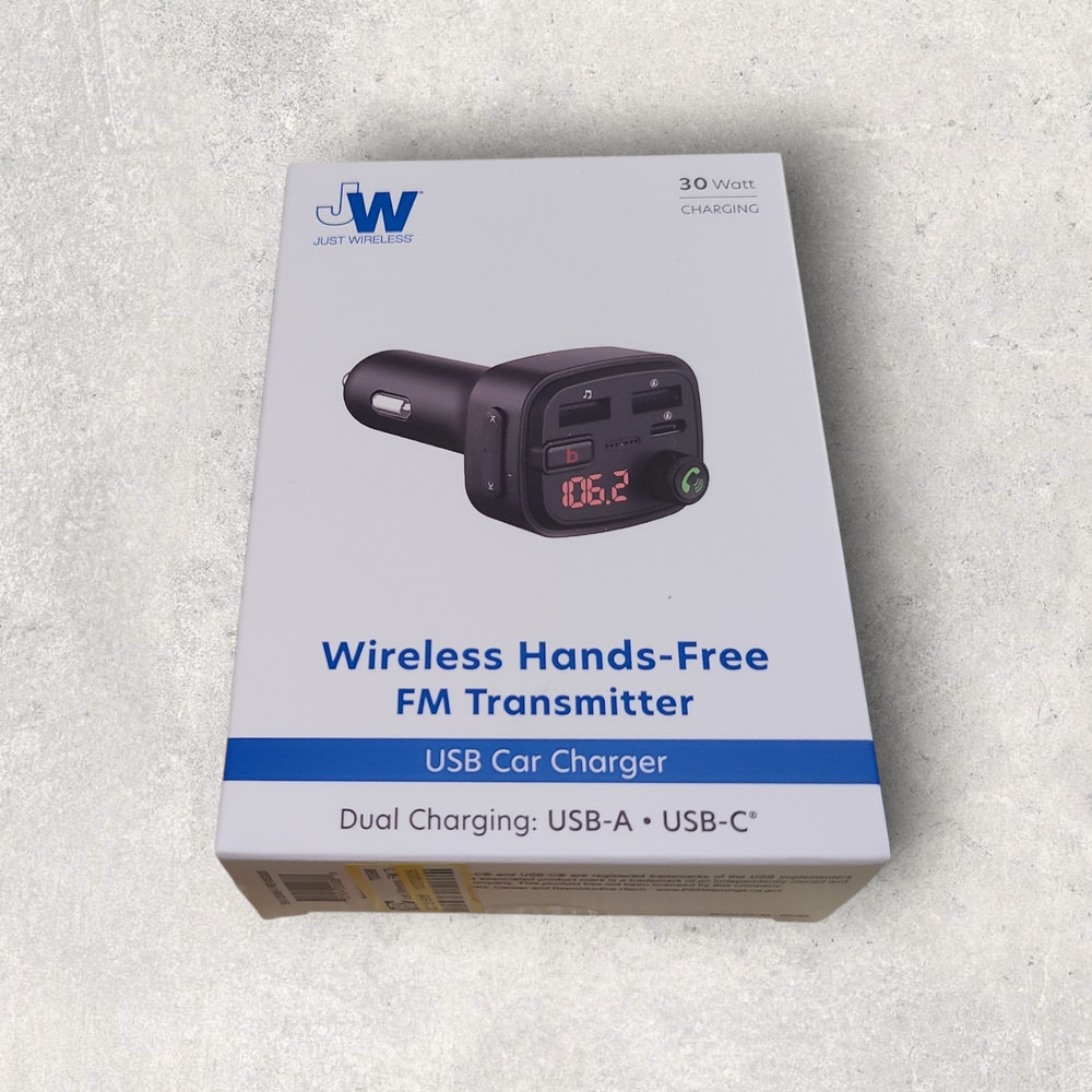 Just Wireless FM Transmitter with USB-C and USB-A Charging Port ( Black )
