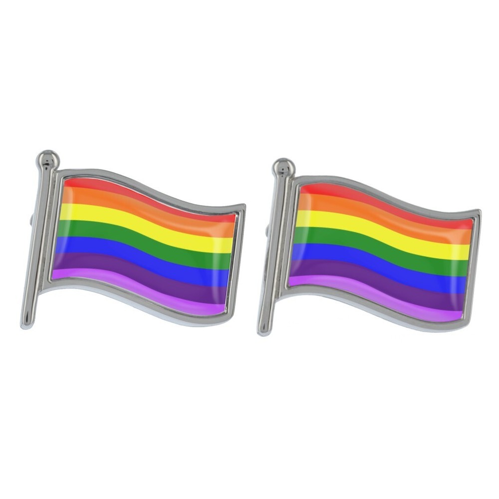 Rainbow Wave Flag Silver Cufflinks in Gift Box