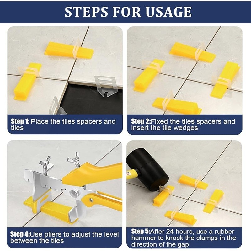 Tile Leveling System with Tile Plier and Rubber Mallet Tile Spacers Clips Wedges