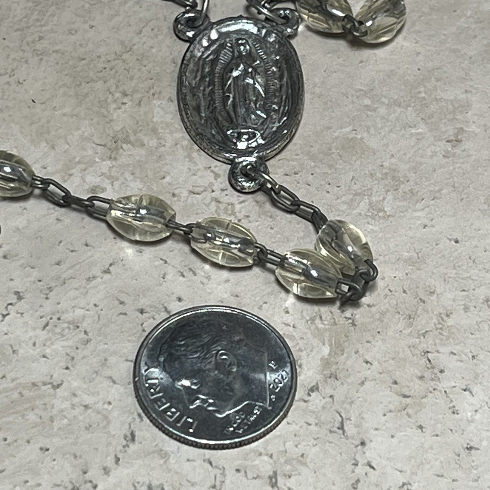 Vintage Catholic Religious 19”Clear Rosary Beads Marked Italy