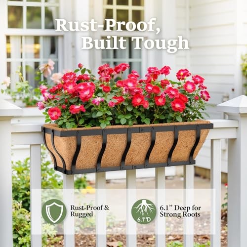 Railing Planter Boxes, Heavy Duty Window Box Planters, Adjustable 24 Inch 2