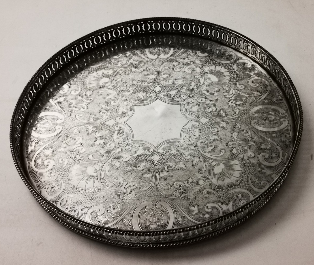 Antique Silver Plated Gallery Tray - 35.5cms.