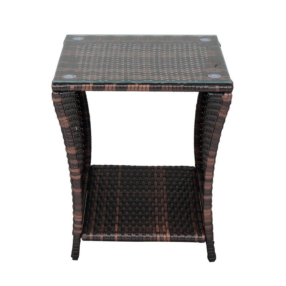 Glass Surface Brown Gradient Iron Frame Rattan Side Table,free ship