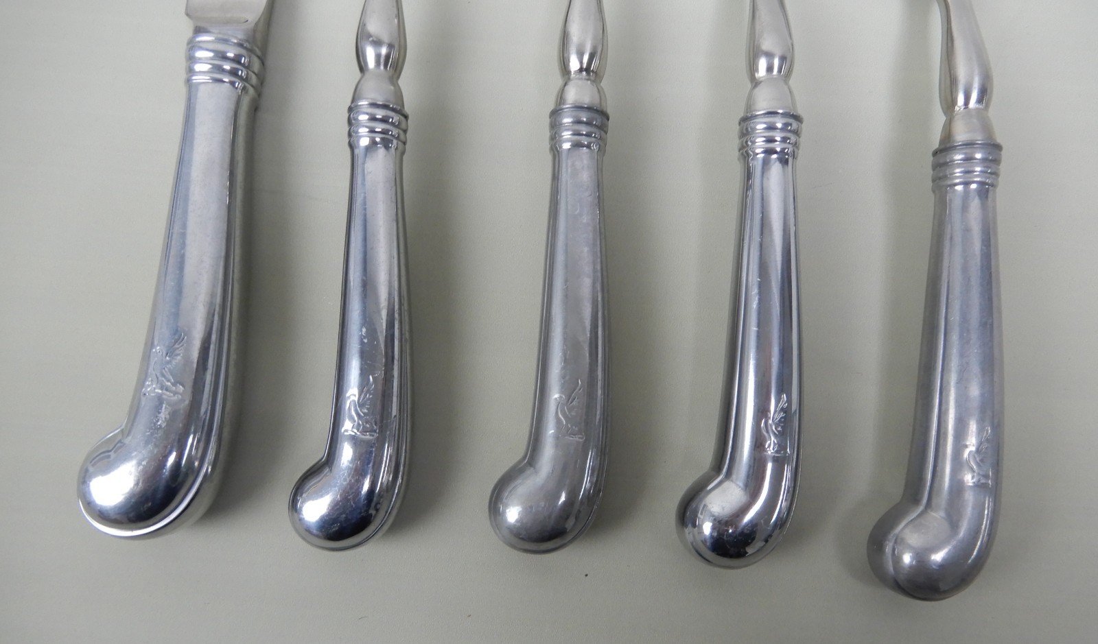 Wilton RWP Armetale Pewter 5 Piece Flatware Pistol Grip Duck/Bird Handle