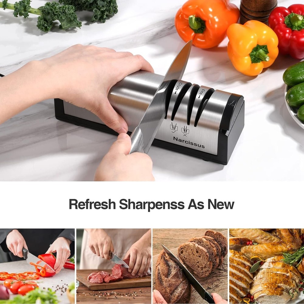 Professional Electric Knife Sharpener with Scissors Attachment - 2 Stage Designs